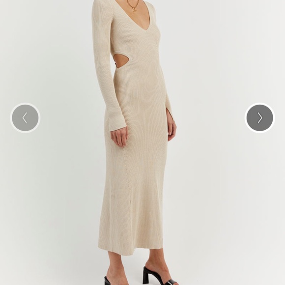 DISSH SUTHERLAND LONG SLEEVE CUT OUT MIDI - STONE - Picture 3 of 7